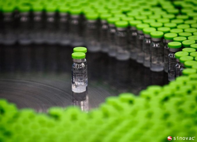 vials of H5N1 flu vaccine by Beijing-based drug maker Sinovac Biotech Ltd. are seen during production at Sinovac facilities in Beijing